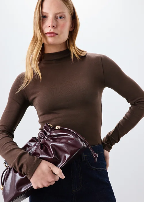 Chocolate Brown Funnel Neck Top - 8 Image 1