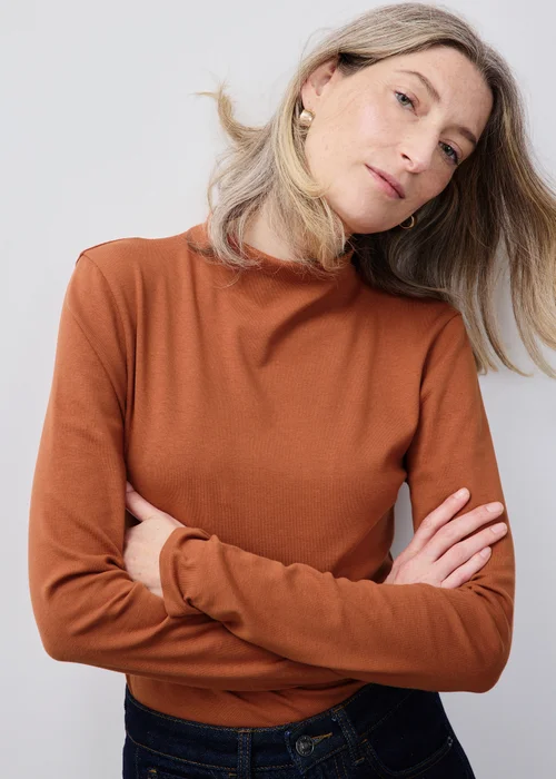 Burnt Orange Funnel Neck Top - 8 Image 2