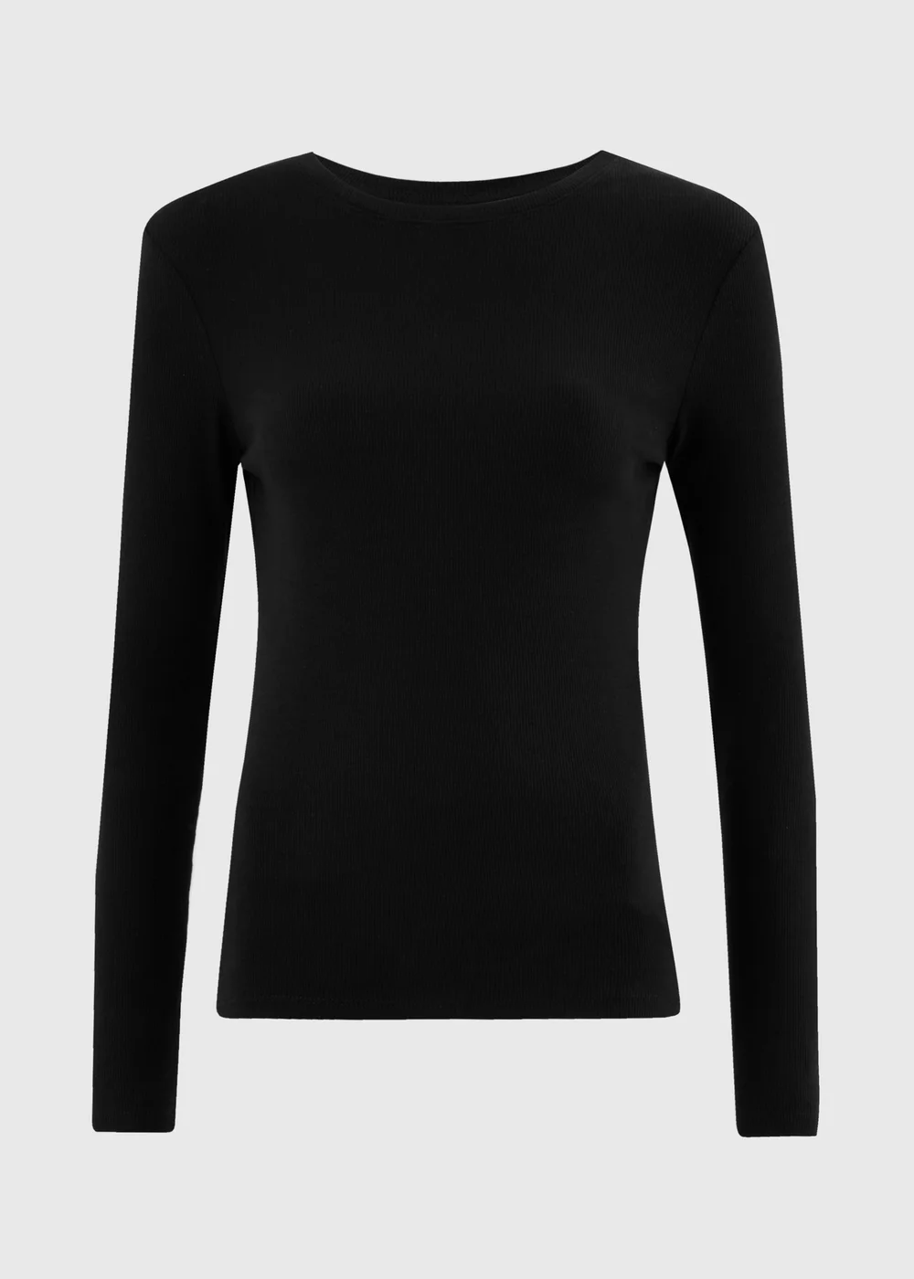 Black Ribbed Fitted Crew Neck Top - 8 Image 1