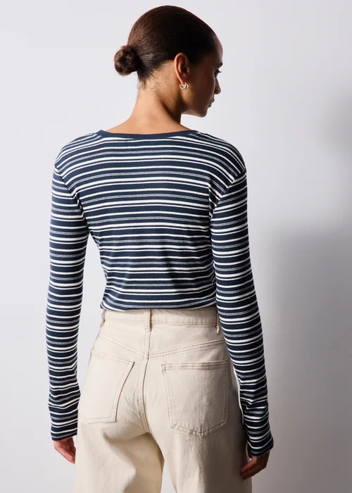 Navy Ribbed Striped Fitted Top - 8 Image 2