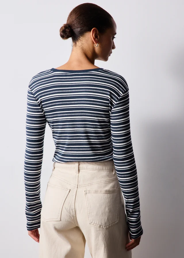 Navy Ribbed Striped Fitted Top
