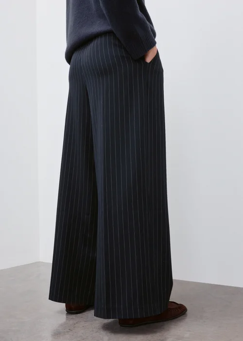 Navy Pinstripe Palazzo Trousers - 8/L29 Image 2