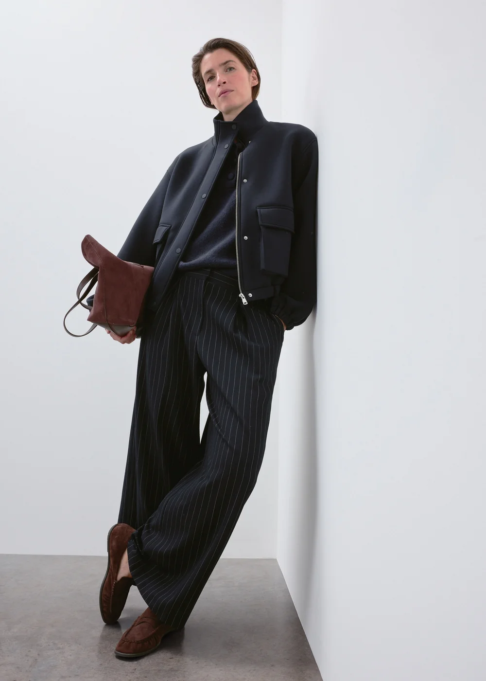 Navy Pinstripe Palazzo Trousers - 8/L29 Image 1