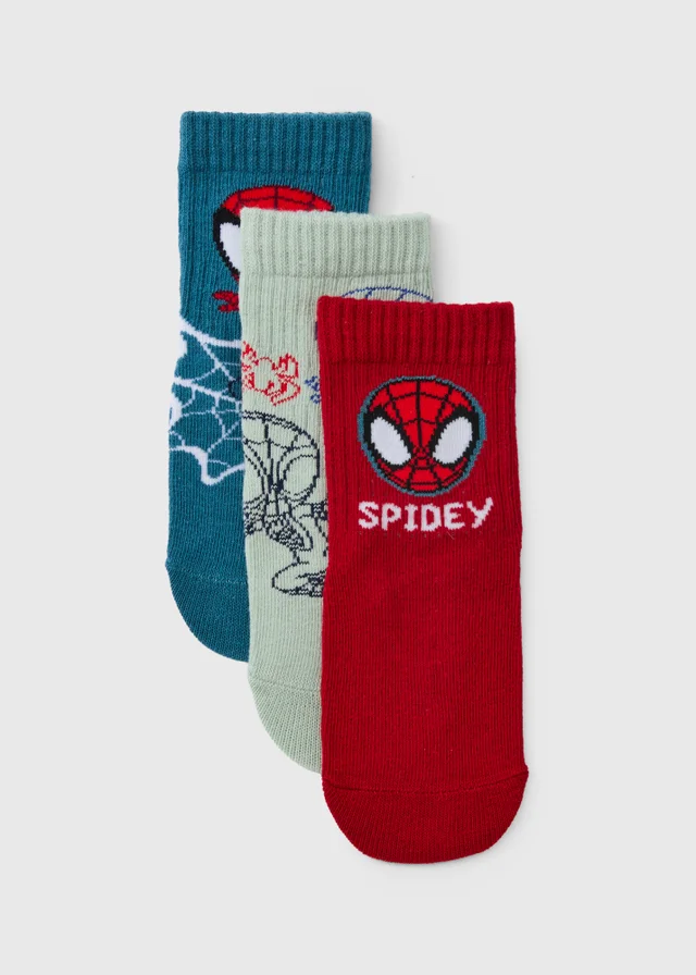 3 Pack Boys Multicoloured Spidey Socks (Younger 3-12)