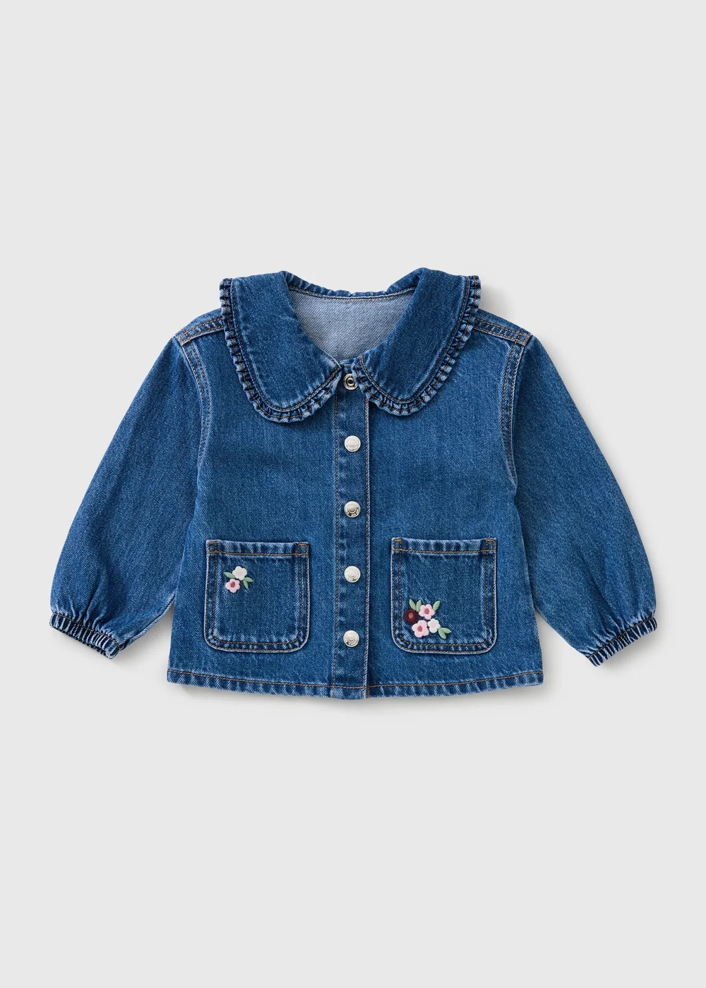 Girls Denim Embroidered Collared Shirt (1-8yrs) - 1-1.5 Yrs Image 1