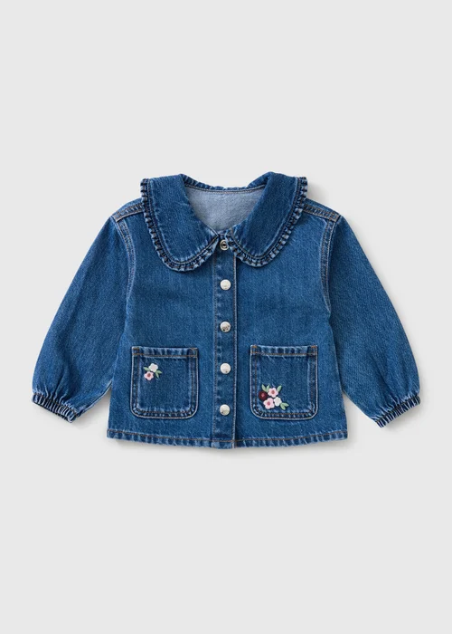 Girls Denim Embroidered Collared Shirt (1-8yrs) - 1-1.5 Yrs Image 1