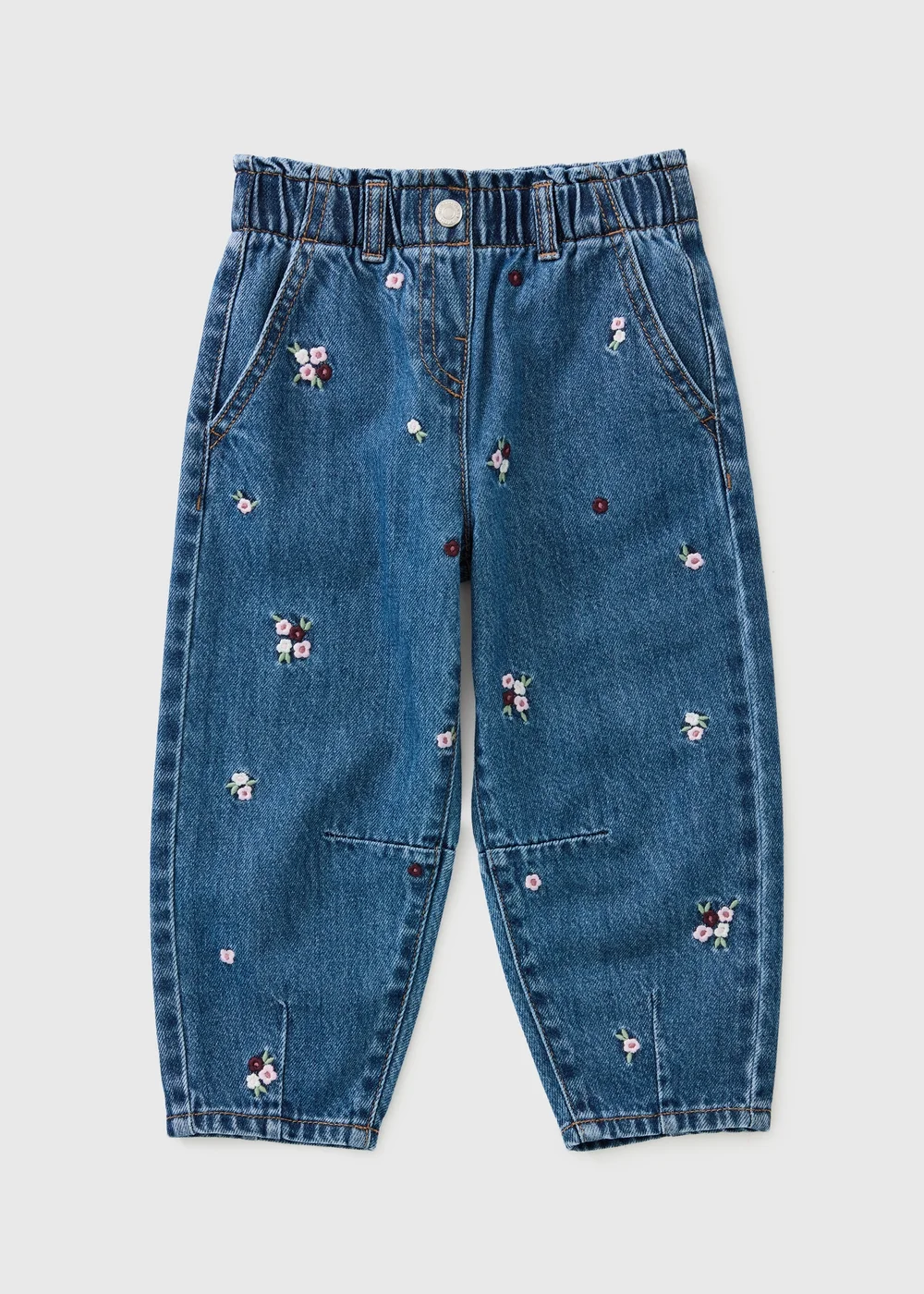 Girls Mid Wash Floral Barrel Leg Jeans (1-8yrs) - 1-1.5 Yrs Image 1