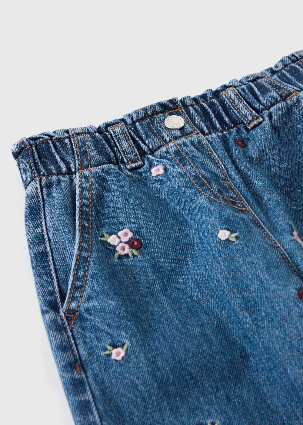 Girls Mid Wash Floral Barrel Leg Jeans (1-8yrs) - 1-1.5 Yrs Image 2