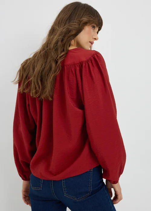 Red Popover Long Sleeve Blouse - 8 Image 2