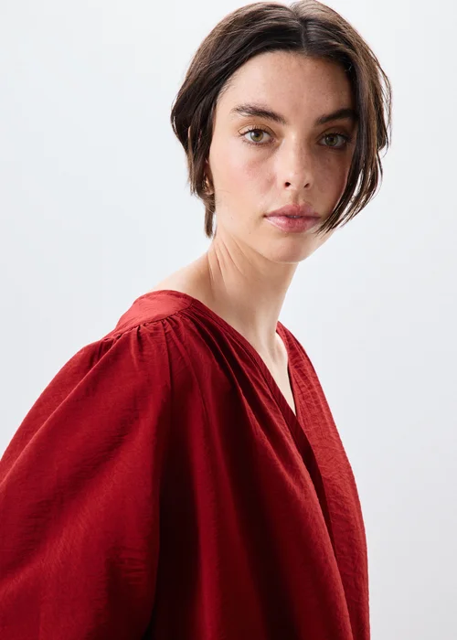 Red Popover Long Sleeve Blouse - 8 Image 3