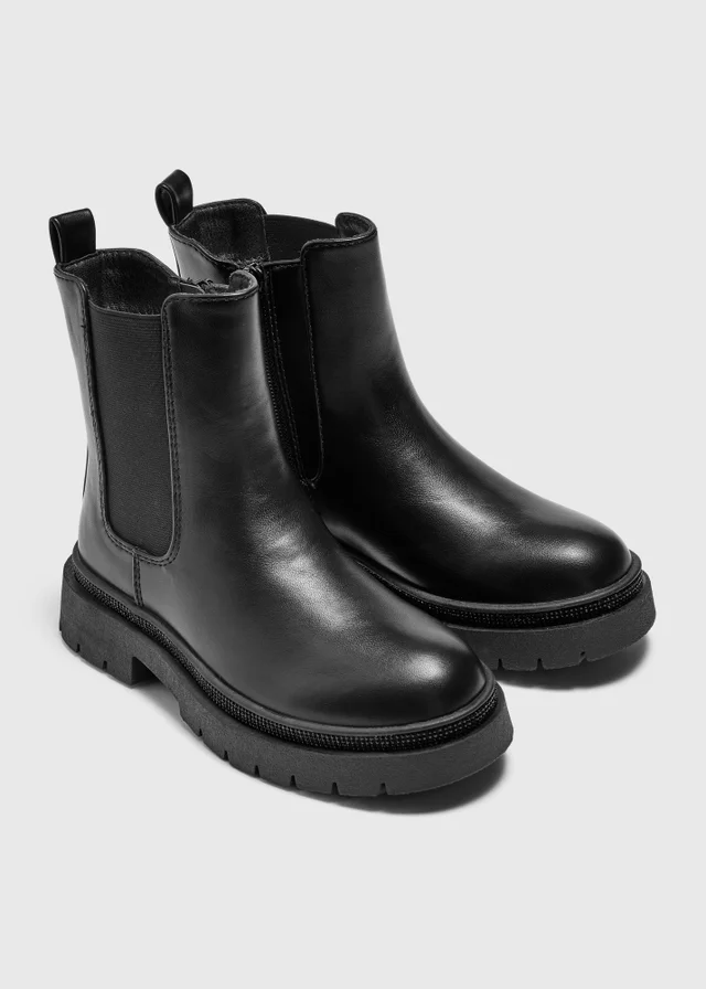Black Faux Leather Chelsea Boots