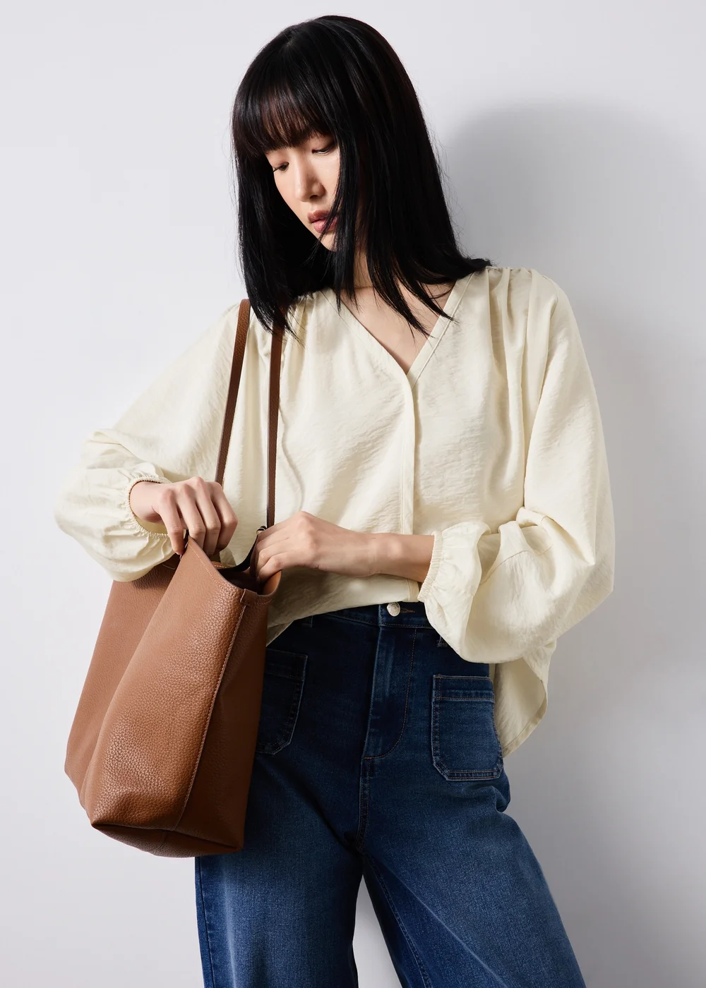 Cream Popover Long Sleeve Blouse - 16 Image 1