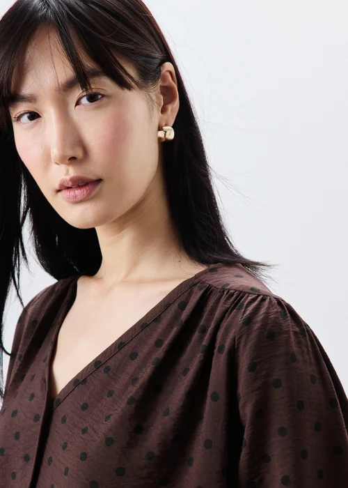 Chocolate Brown Spot Popover Blouse - 8 Image 2