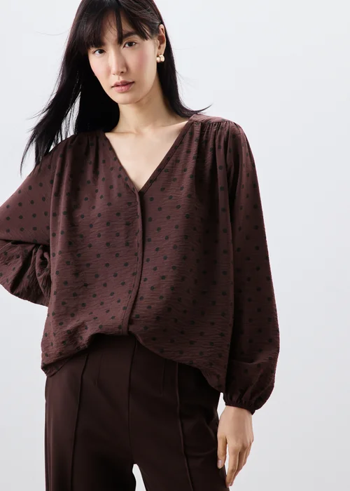 Chocolate Brown Spot Popover Blouse - 8 Image 1