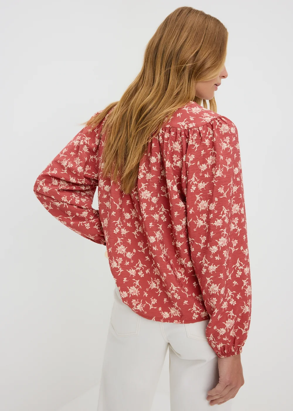 Red Ditsy Floral Popover Blouse - 8 Image 2