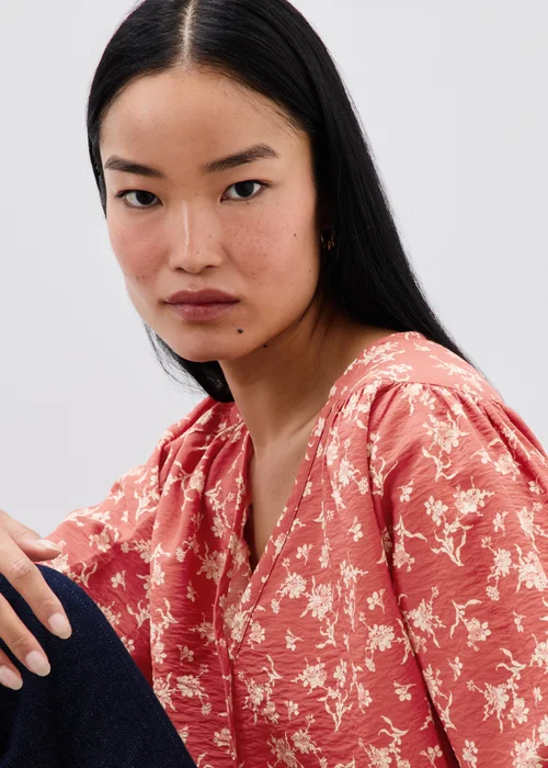 Red Ditsy Floral Popover Blouse - 8 Image 3