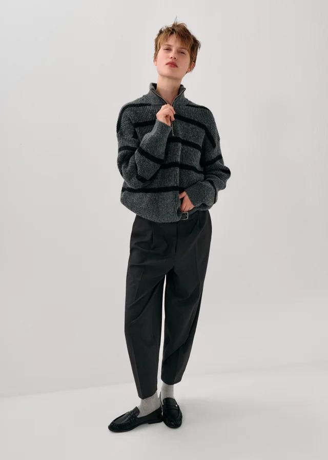 Petite Dark Grey Barrel Leg Trousers