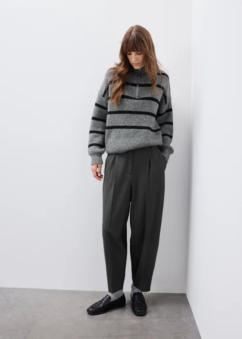 Dark Grey Barrel Leg Trousers (Long Length) - 8/L33 Image 1