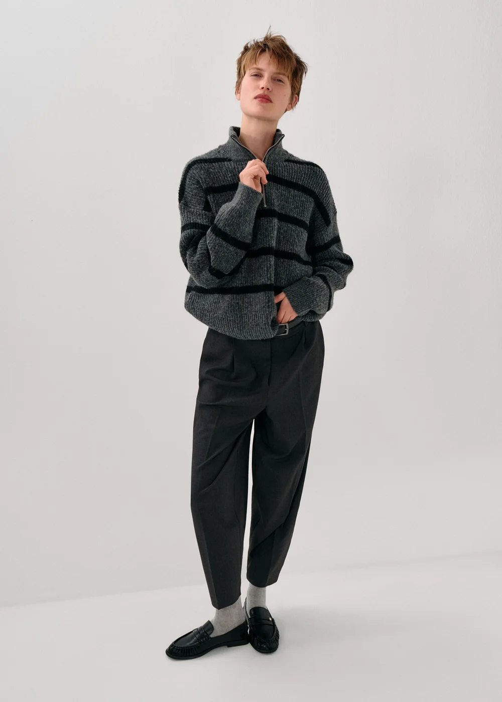 Dark Grey Barrel Leg Trousers (Long Length) - 8/L33 Image 2