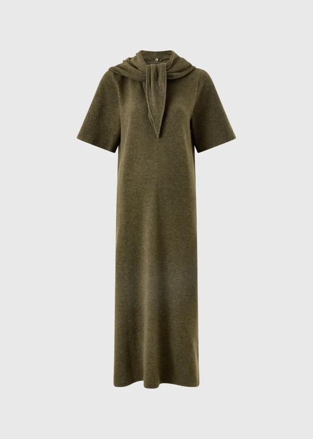 Khaki Scarf Neck Cosy Midaxi Dress