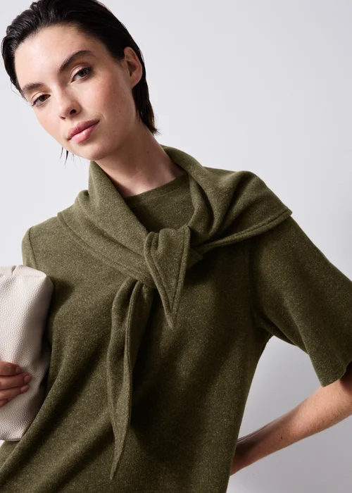 Khaki Scarf Neck Cosy Midaxi Dress - 8 Image 1