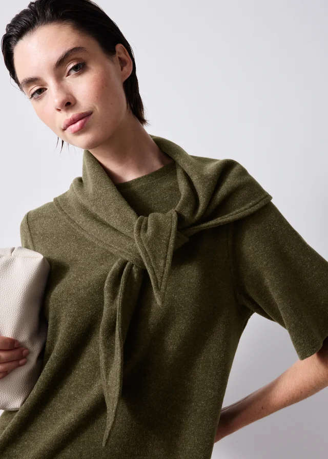Khaki Scarf Neck Cosy Midaxi Dress