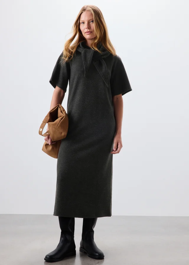 Grey Scarf Neck Detail Dress