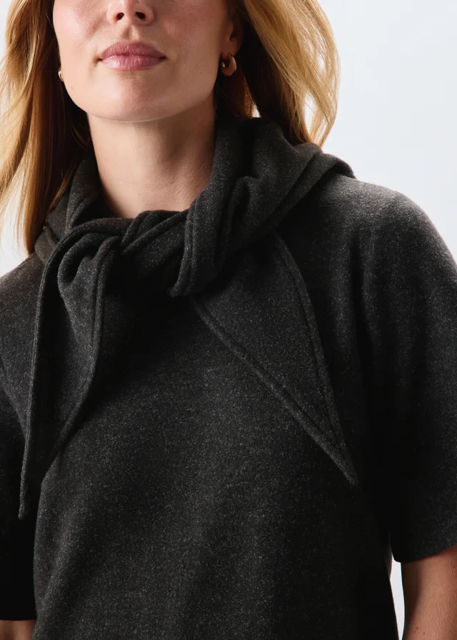 Grey Scarf Neck Detail Dress