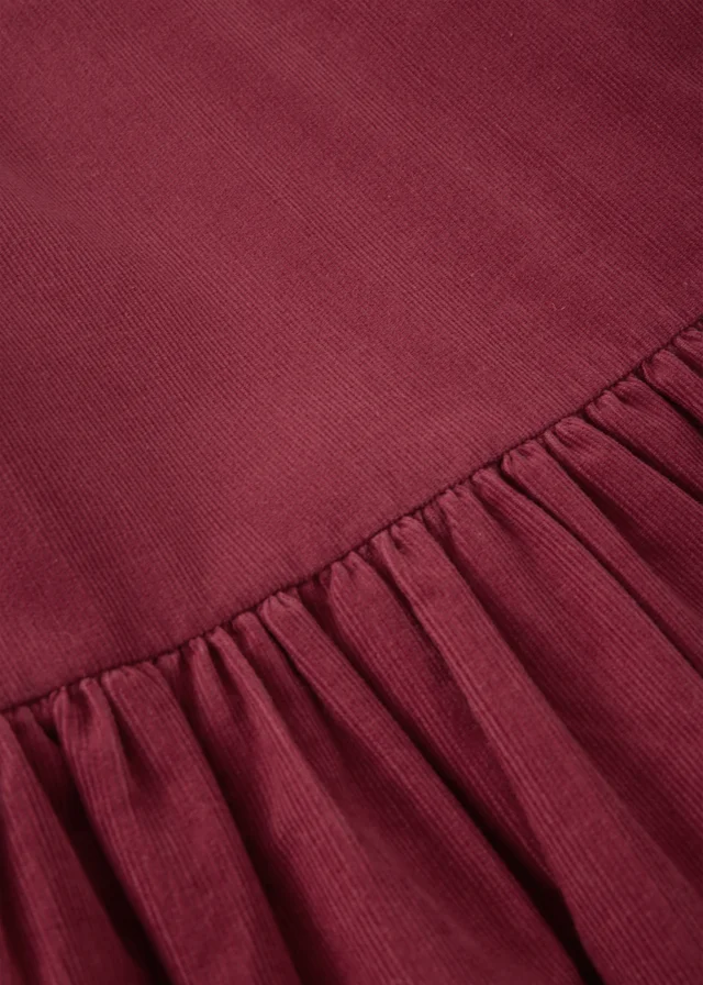 Girls Burgundy Cord Tiered Dress (7-15yrs)