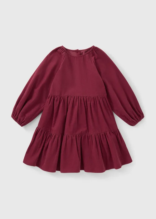 Girls Burgundy Cord Tiered Dress (7-15yrs) - 7 Yrs Image 1