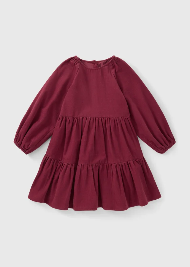 Girls Burgundy Cord Tiered Dress (7-15yrs)