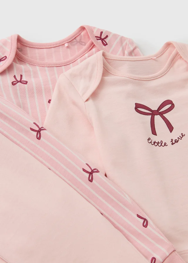 2 Pack Baby Pink Bow Design Pyjamas (0-23mths)