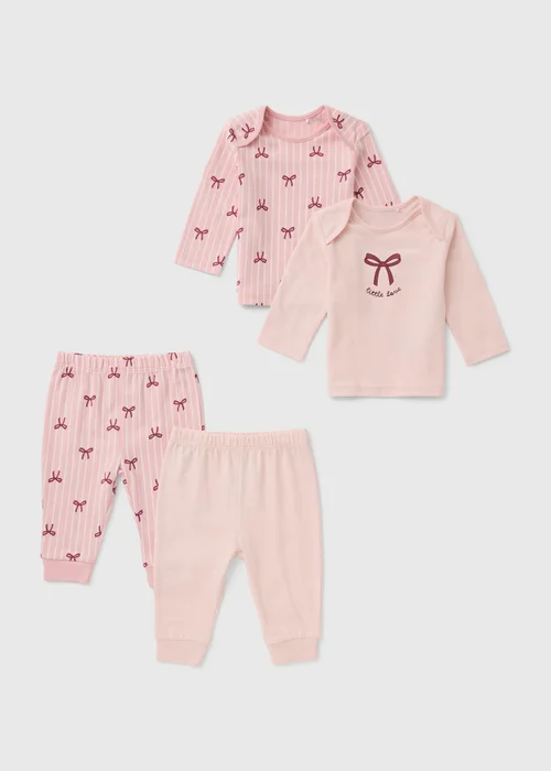 2 Pack Baby Pink Bow Design Pyjamas (0-23mths) - 0-3 months Image 1