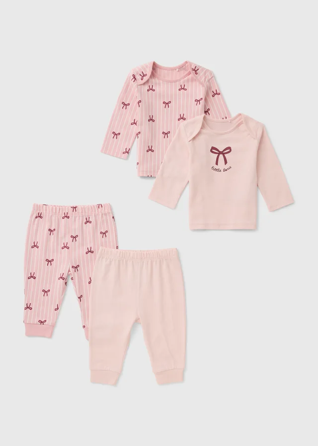 2 Pack Baby Pink Bow Design Pyjamas (0-23mths)