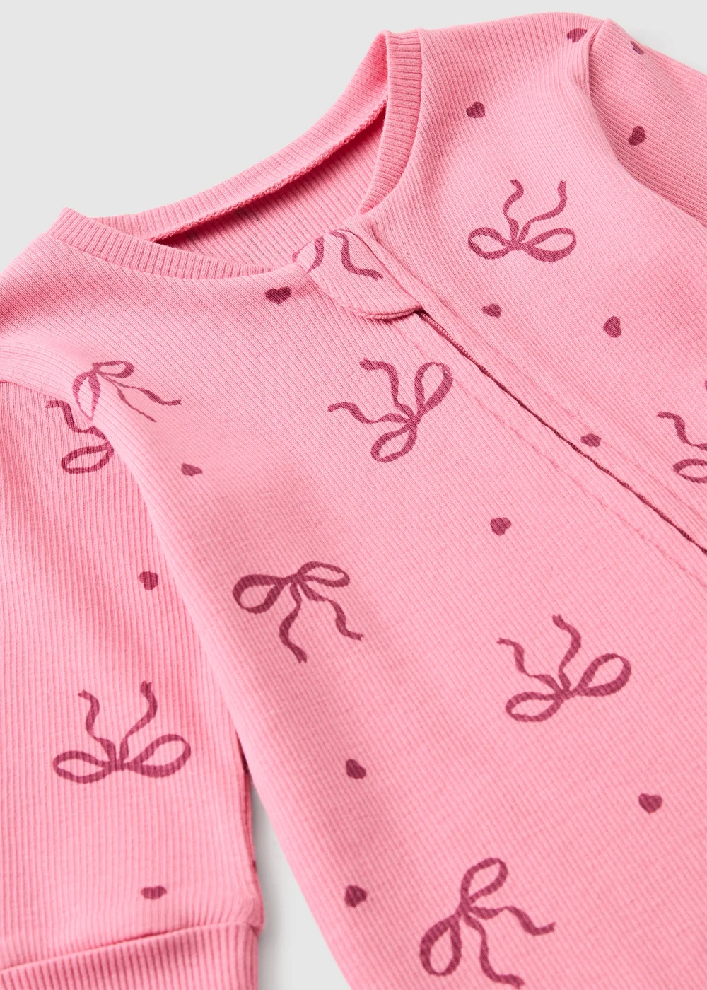 Baby Pink Bow Zip Up Sleepsuit (0-23 Mnths) - First Size Image 2