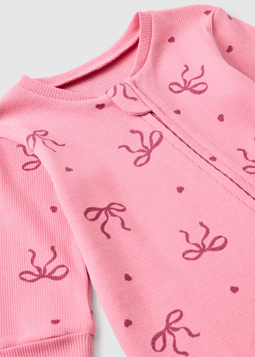 Baby Pink Bow Zip Up Sleepsuit (0-23 Mnths) - First Size Image 2