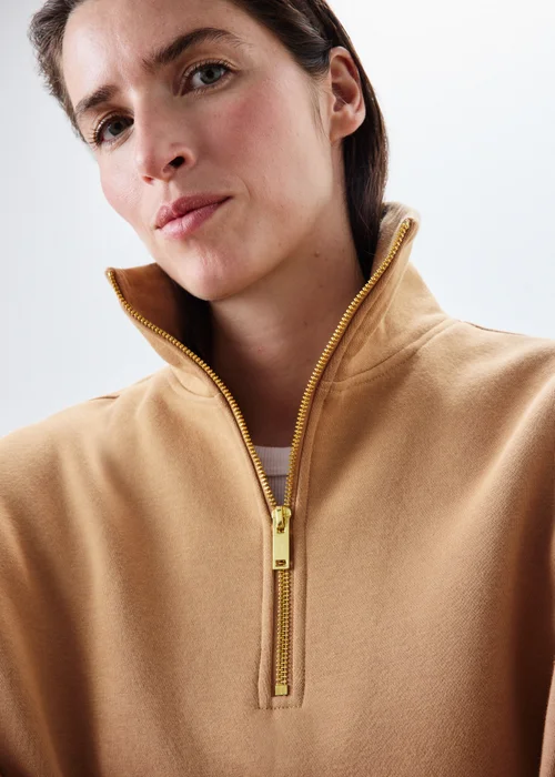 Beige Half Zip High Collar Jumper - XS Image 3