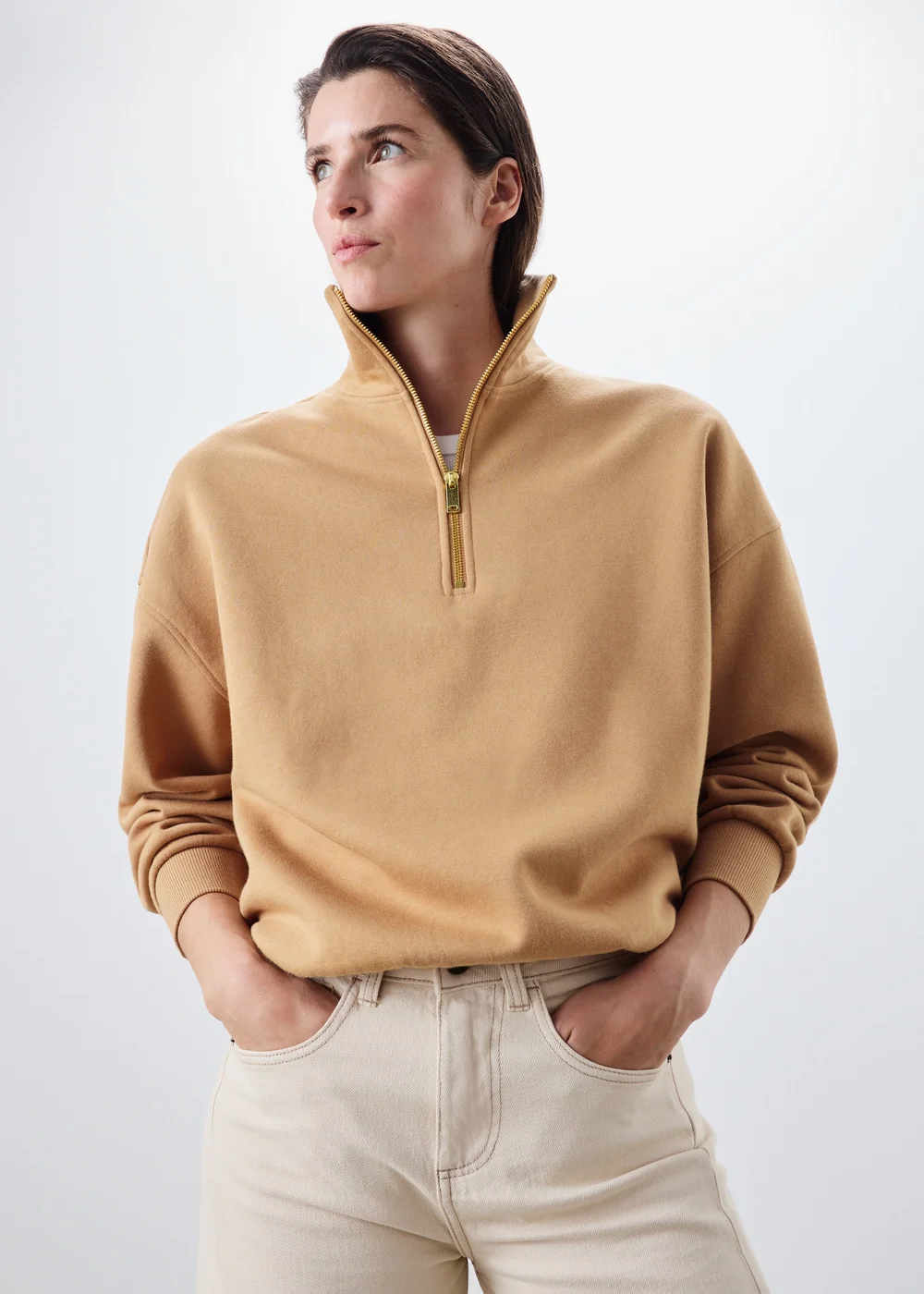 Beige Half Zip High Collar Jumper - XS Image 2