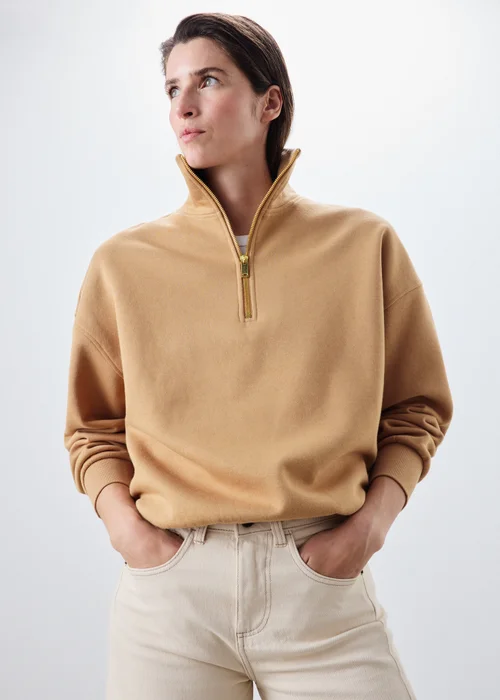 Beige Half Zip High Collar Jumper - XS Image 2