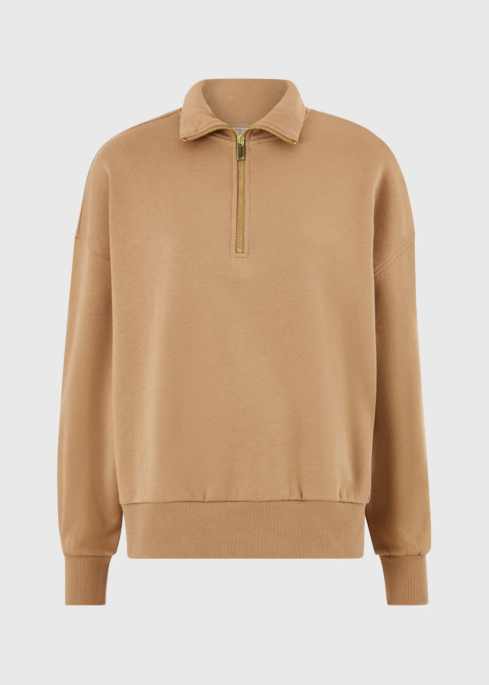 Beige Half Zip High Collar Jumper - XS Image 4