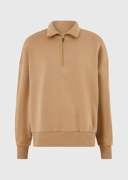 Beige Half Zip High Collar Jumper - XS Image 4