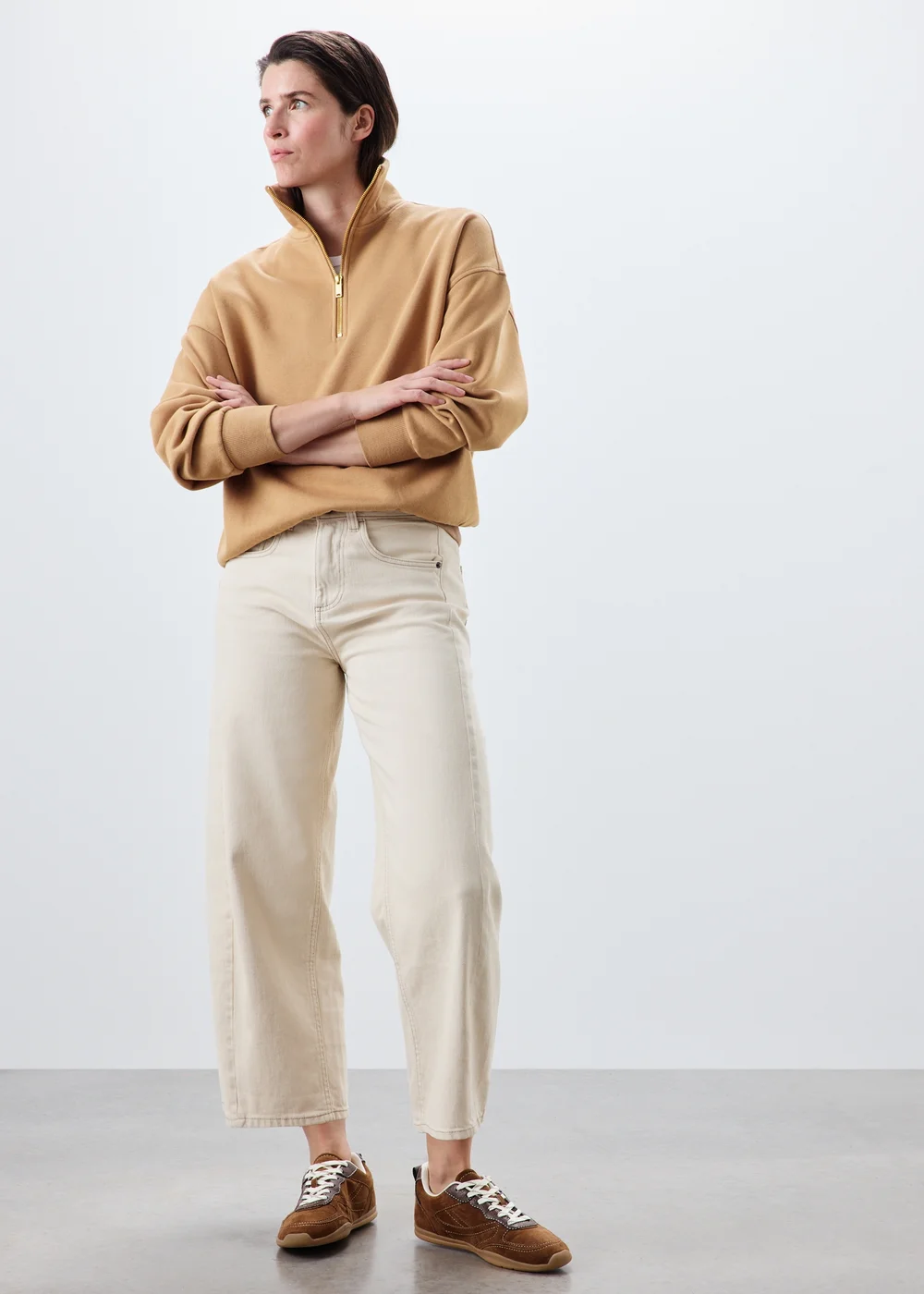 Beige Half Zip High Collar Jumper - XS Image 1