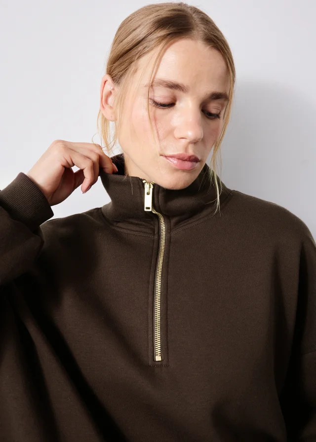 Chocolate Brown Half Zip Hoodie
