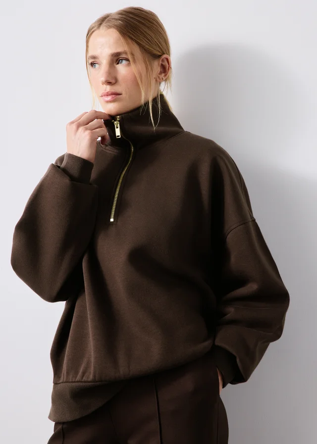 Chocolate Brown Half Zip Hoodie
