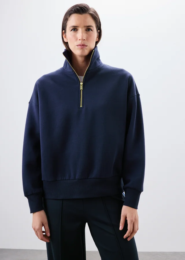 Navy Half Zip High Collar Jumper