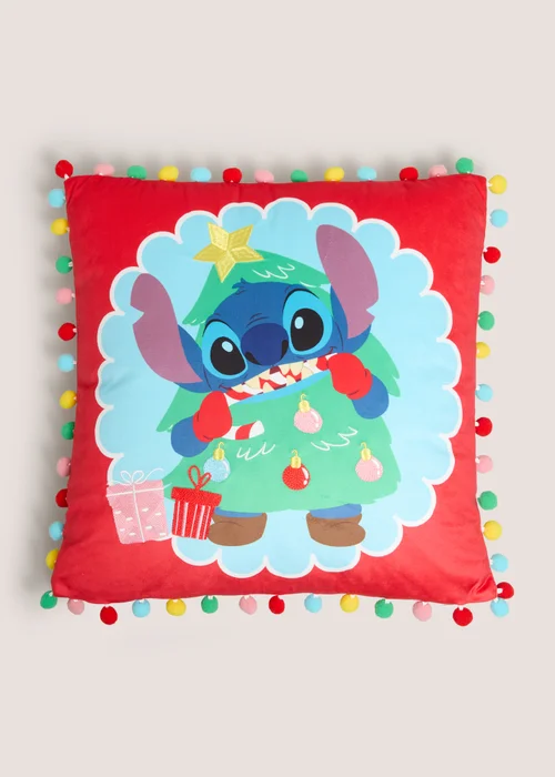 Stitch Red Pom Pom Cushion Image 1
