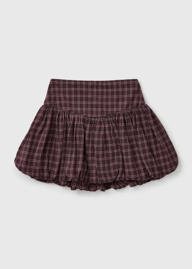 Girls Burgundy Check Puffball Skirt (7-15yrs)