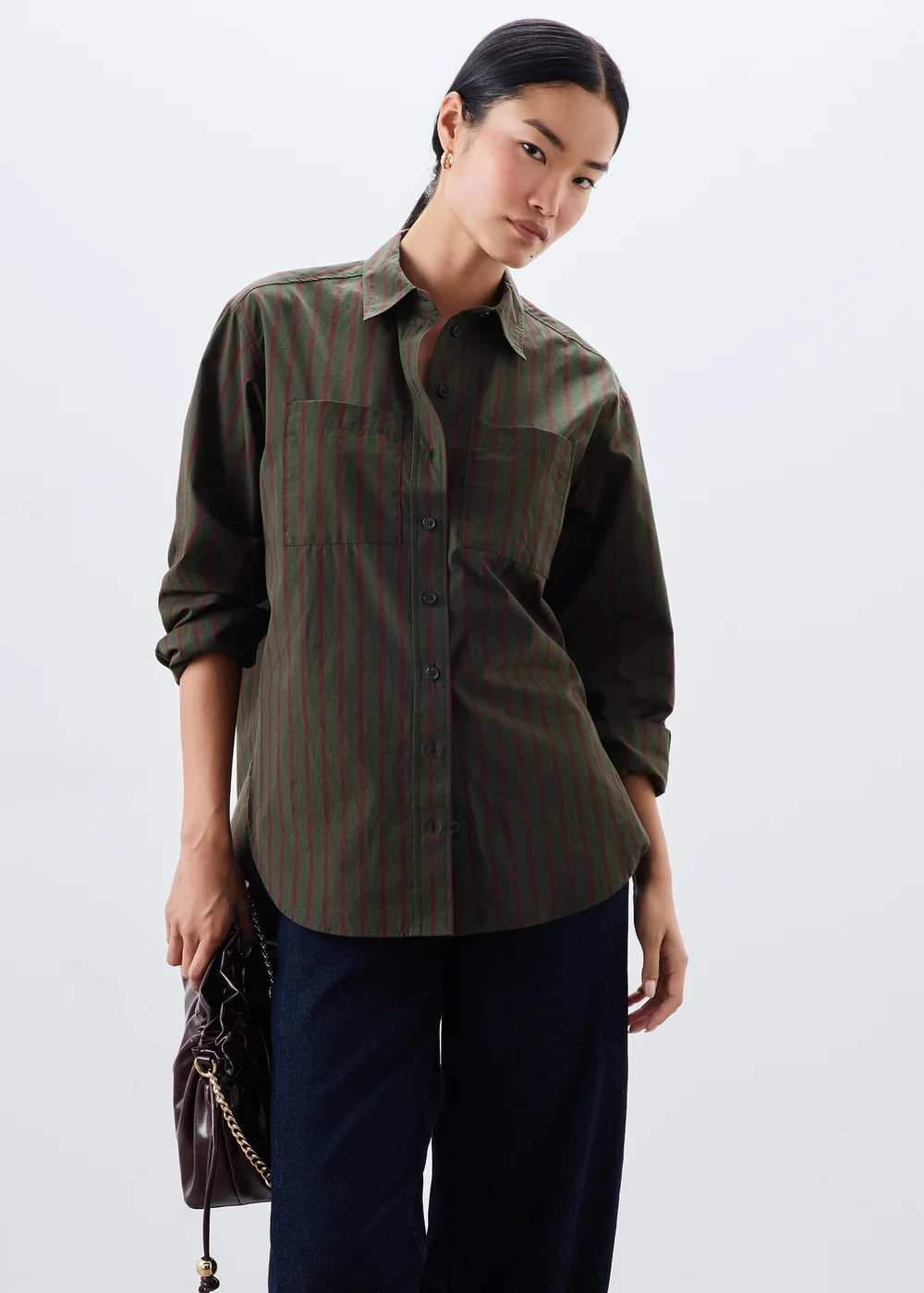 Khaki Green Striped Shirt - 8 Image 1