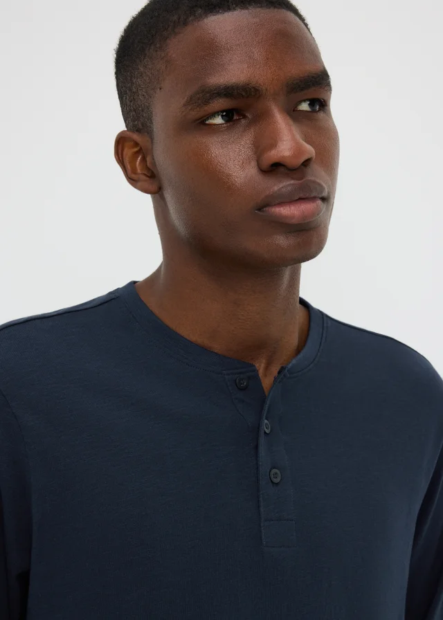 Navy Long Sleeve Grandad T-Shirt