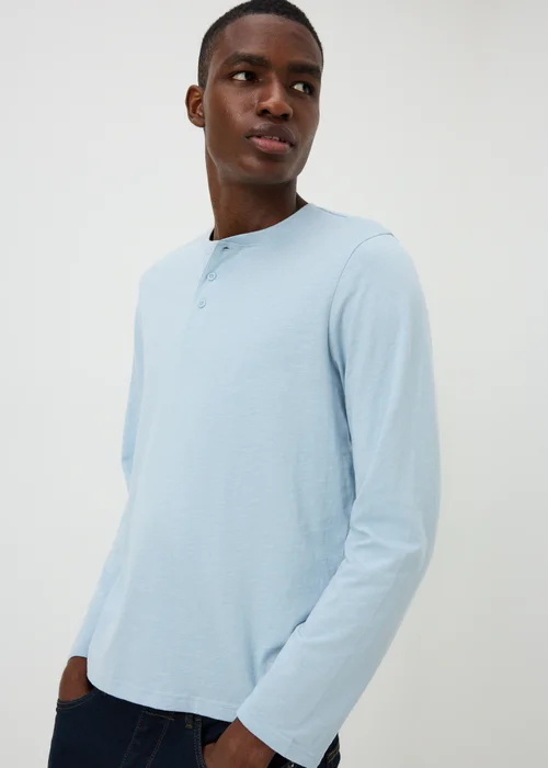 Blue Long Sleeve Grandad Crew T-Shirt - XS Image 1